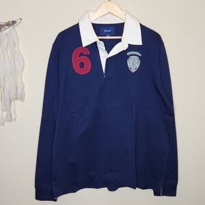 Faconnable Vintage Long Sleeve Patched Player #6 Rugby Polo in Navy XXL EUC